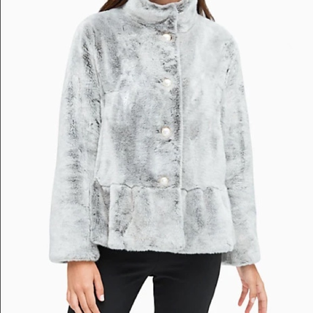 Kate Spade Gray Faux Fur Jacket